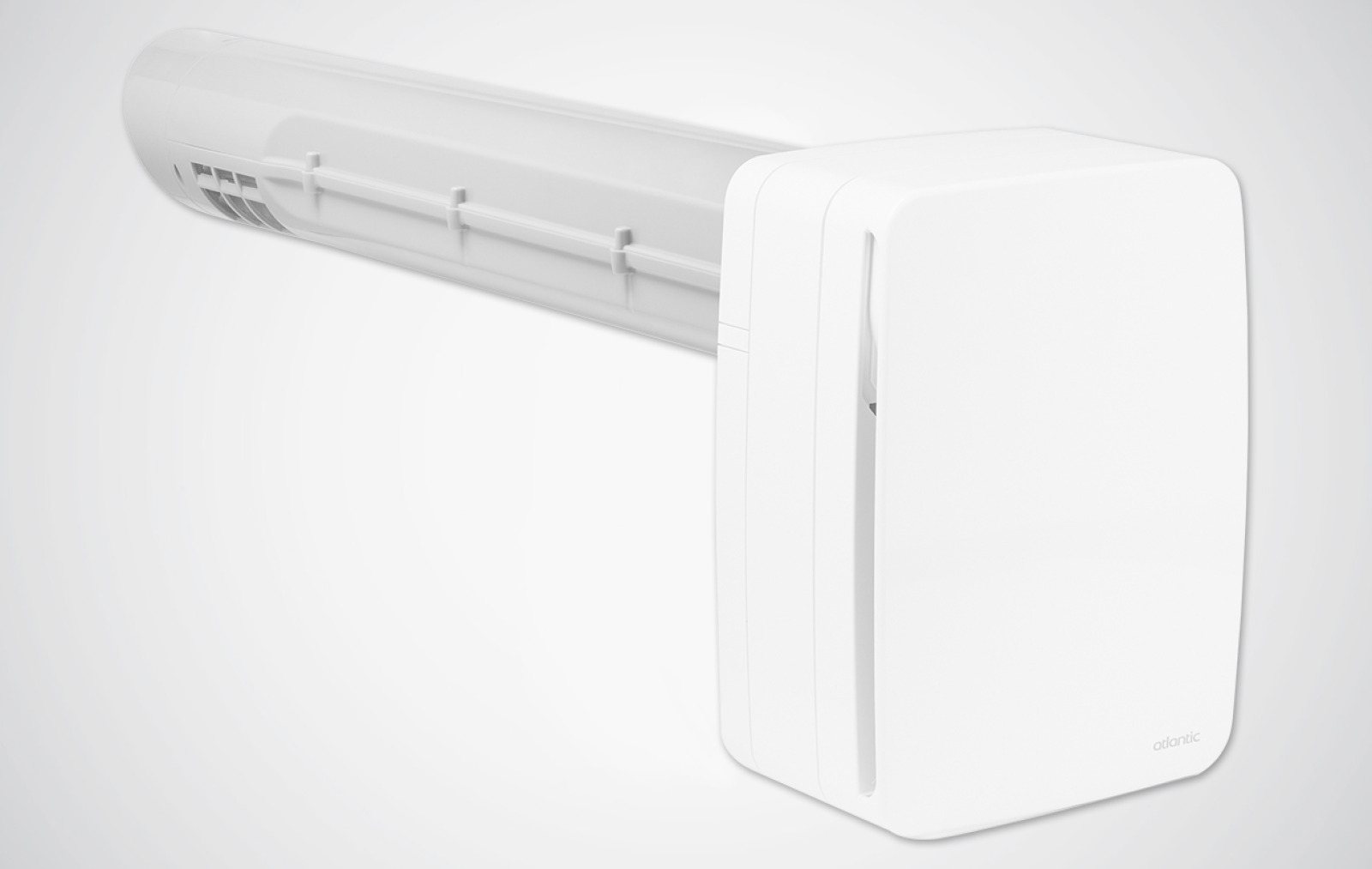 Extracteur double flux pièce par pièce Atlantic Mono DF LT, posé en traversée de mur